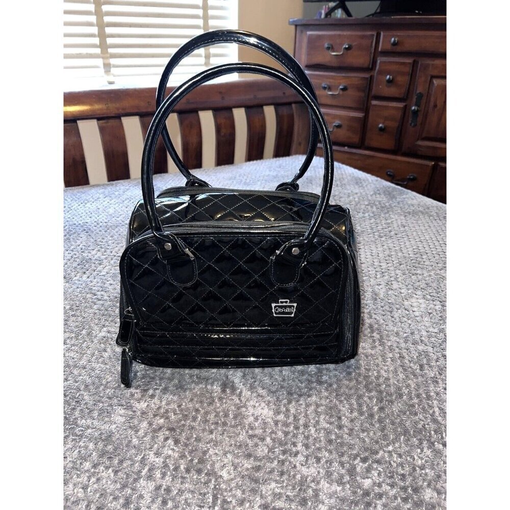 CABOODLES Black Patent Leather Carry On Makeup Bag Top Handles